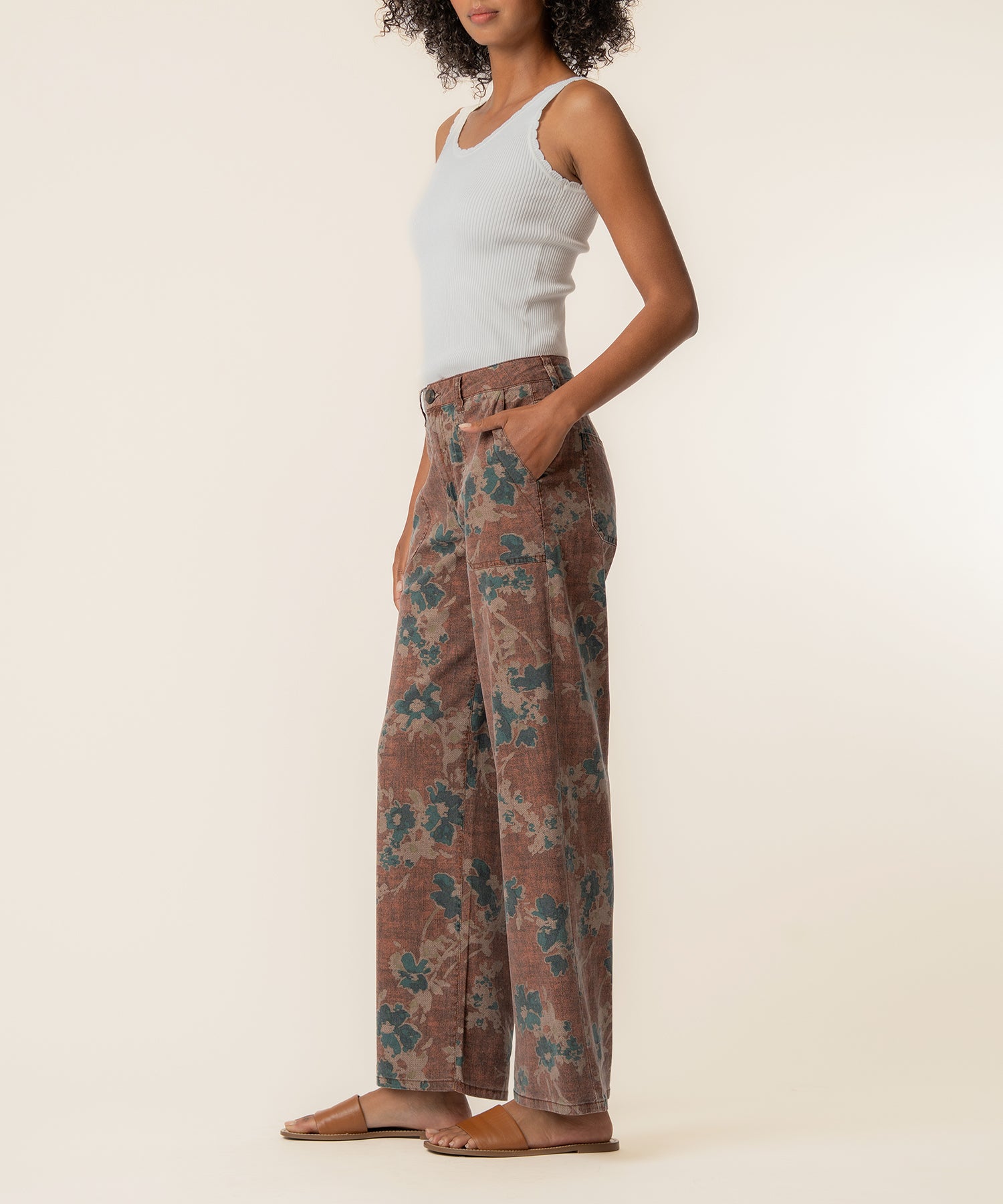 Colette Linen High Waist Straight Leg, Exclusive in Brown/Teal