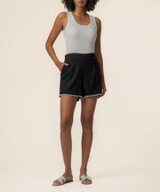 Nicolette Linen Bermuda in Black/White