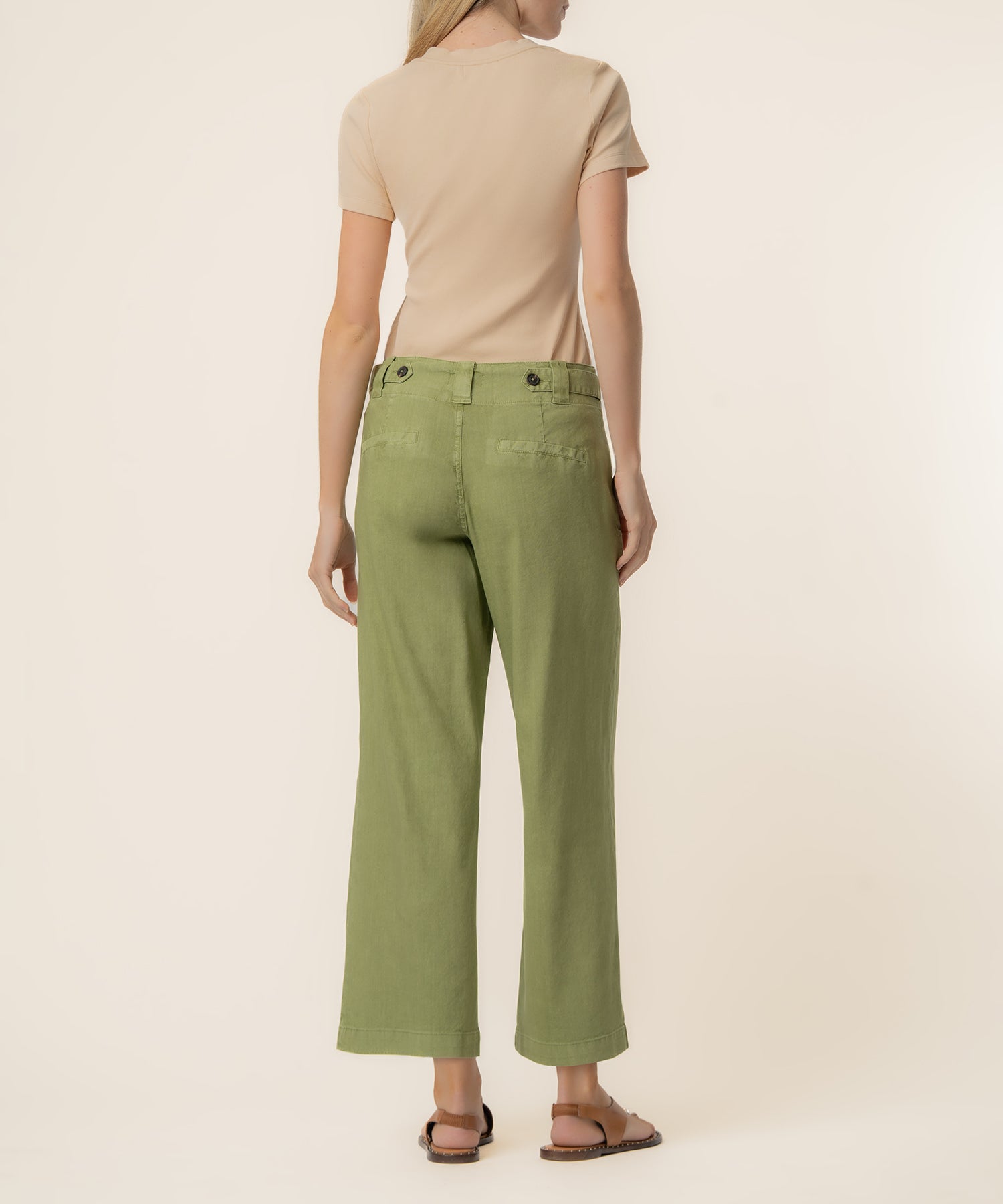 Kate Linen High Rise Crop Wide Leg in Celery