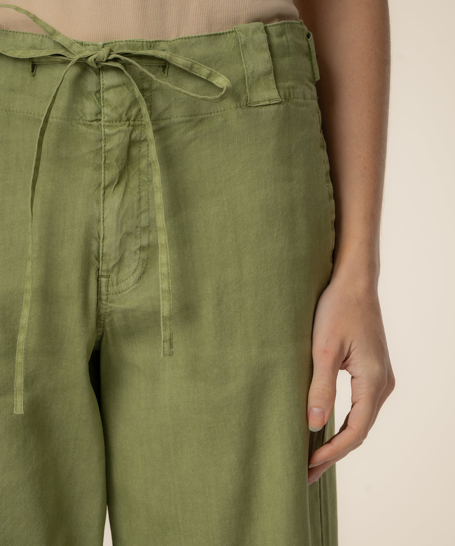 Kate Linen High Rise Crop Wide Leg in Celery