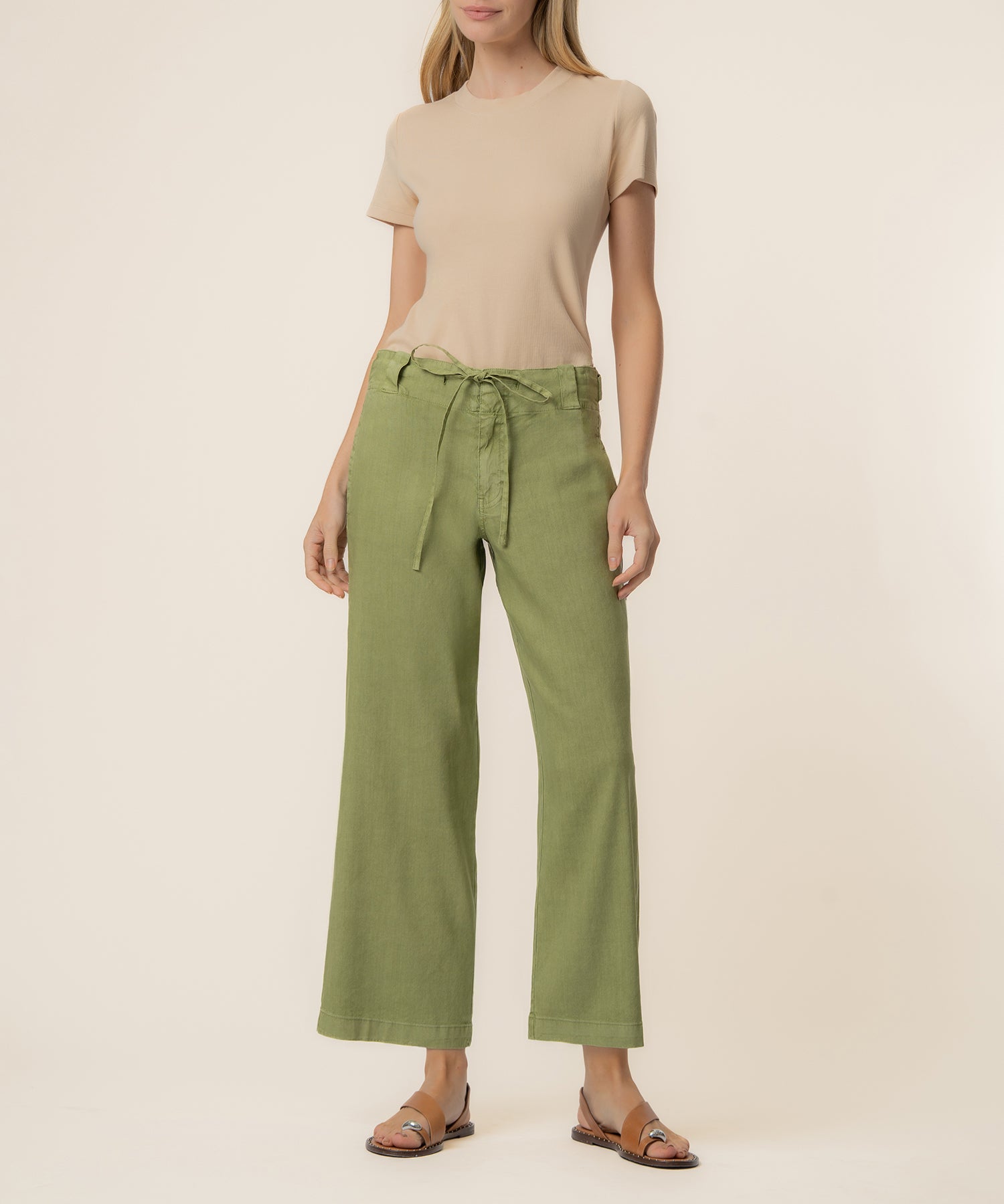 Kate Linen High Rise Crop Wide Leg in Celery