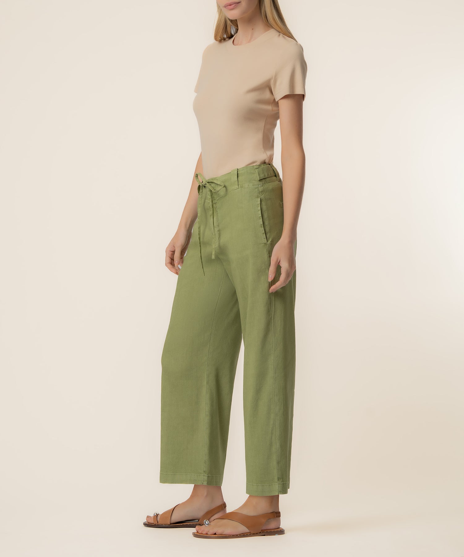 Kate Linen High Rise Crop Wide Leg in Celery