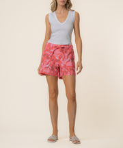 Katie Linen High Rise Short in Red/Fuschia