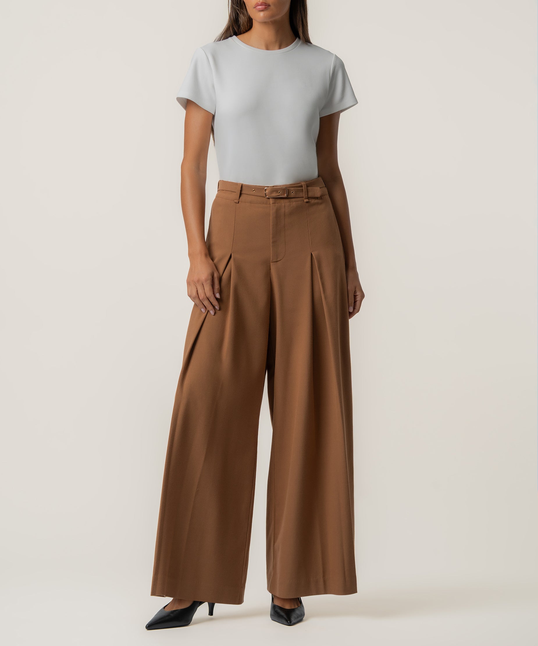 Chelsea High Rise Palazzo Pant, Exclusive in Camel