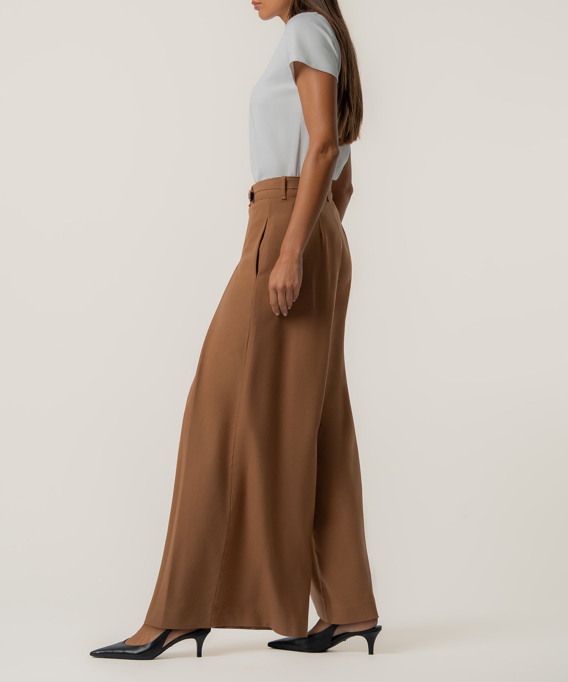 Chelsea High Rise Palazzo Pant, Exclusive in Camel