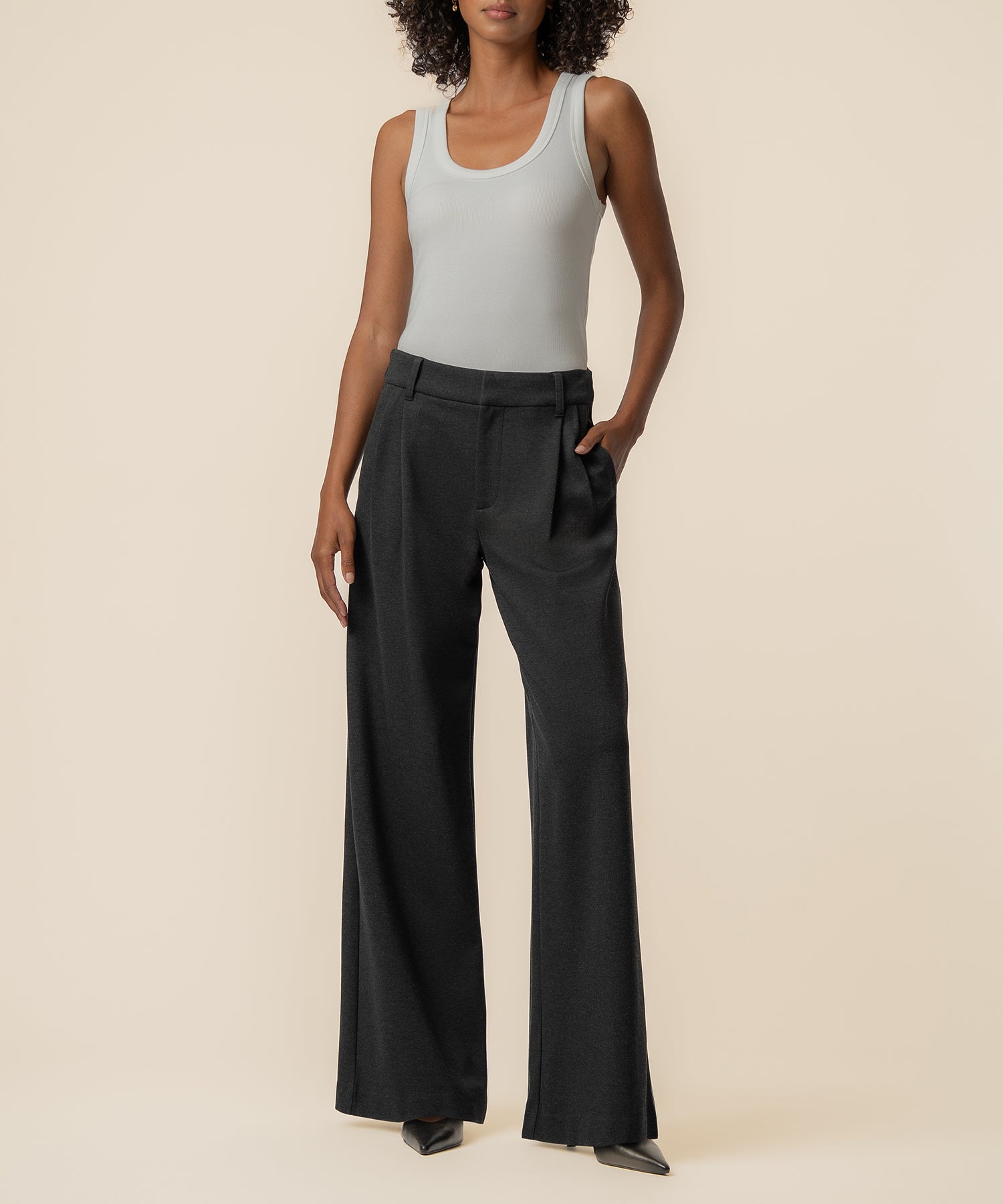Cheryl Ponte High Rise Wide Leg in Charcoal