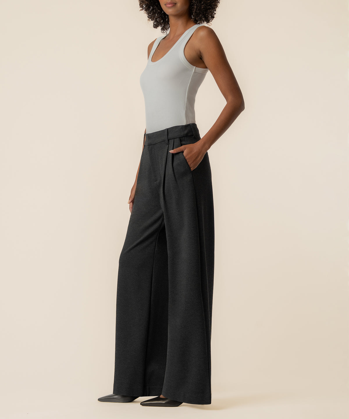 Cheryl Ponte High Rise Wide Leg in Charcoal