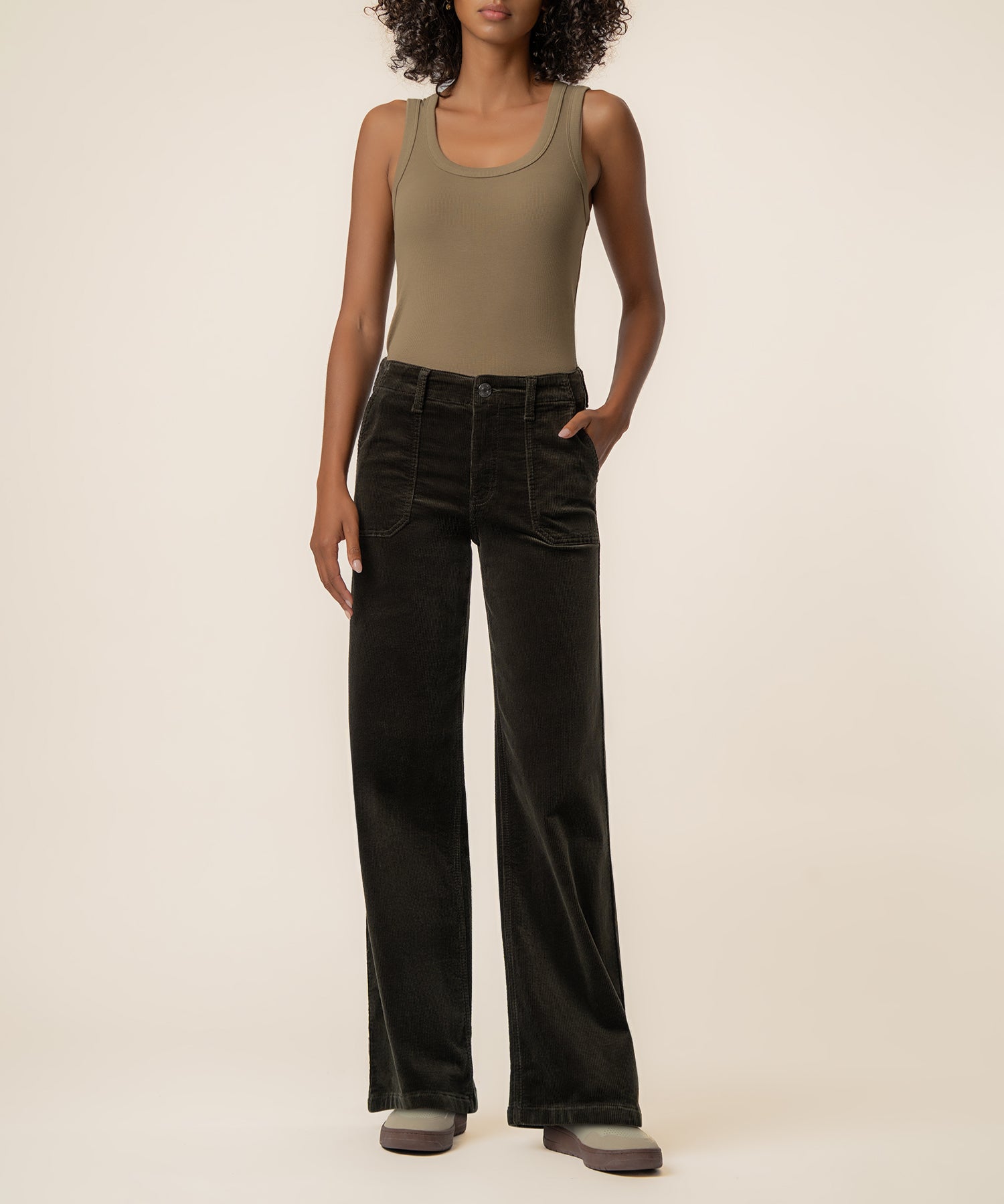 Jean Corduroy High Rise Wide Leg in Forest