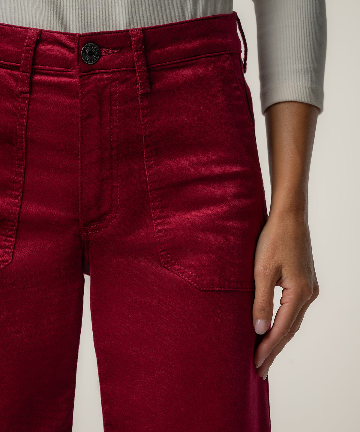 Jodi Velveteen High Rise Wide Straight Leg, Short Inseam in Fuchsia