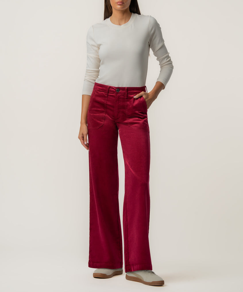 Jodi Velveteen High Rise Wide Straight Leg in Fuchsia