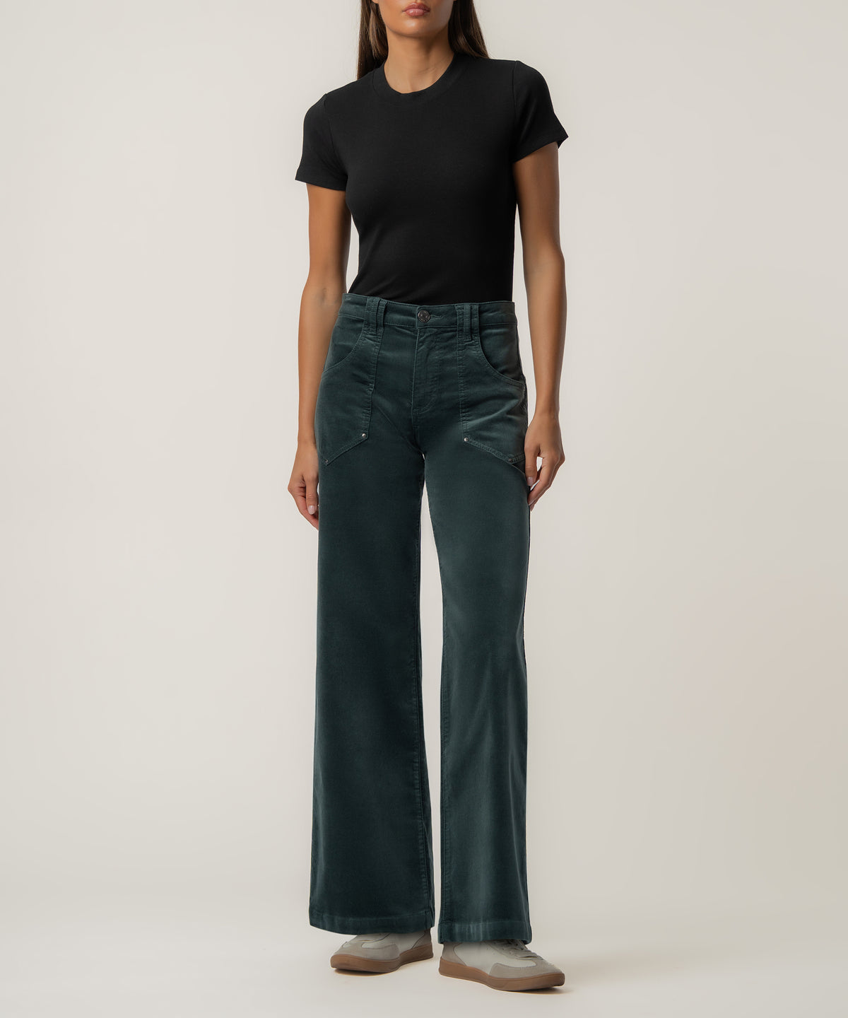 Maya Velveteen High Rise Wide Leg, Petite in Teal
