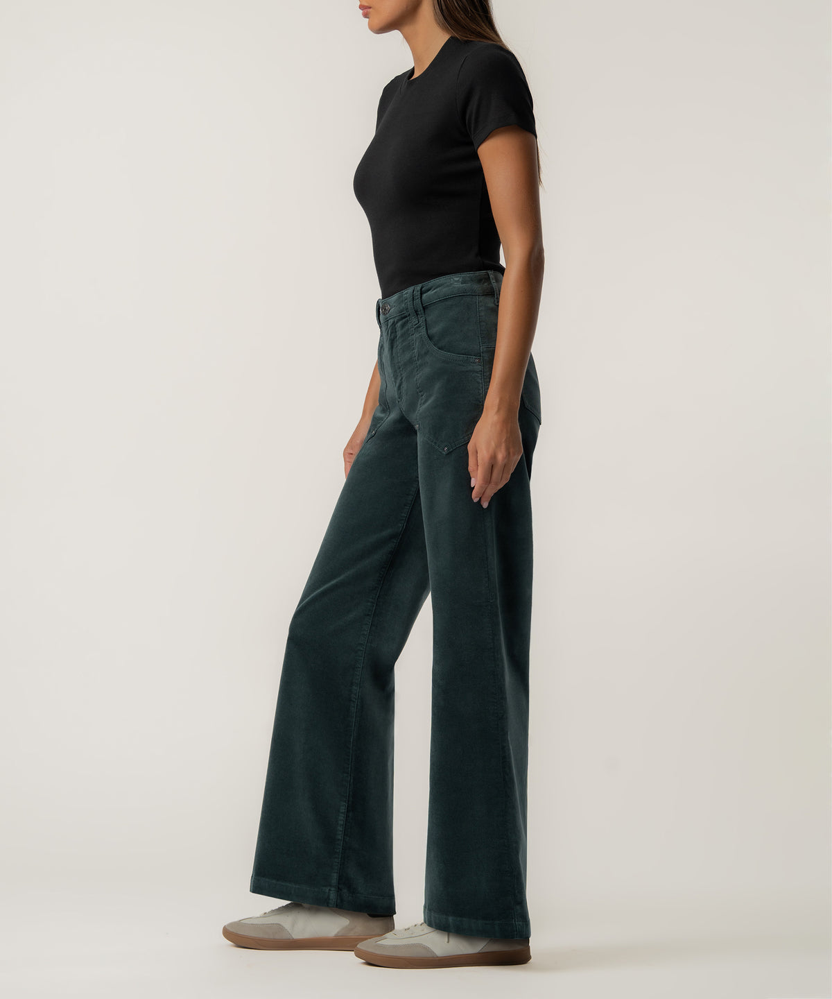 Maya Velveteen High Rise Wide Leg in Teal