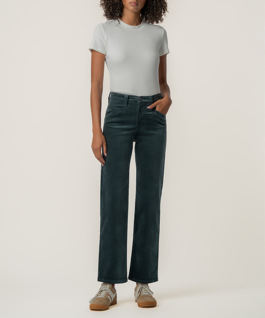 Avery Velveteen High Rise Straight Leg in Teal