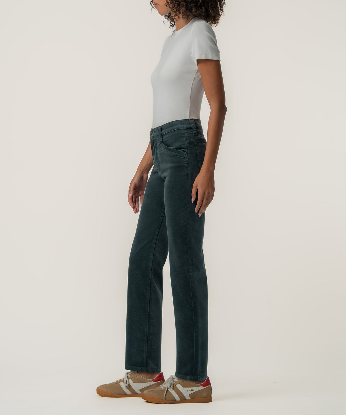 Avery Velveteen High Rise Straight Leg in Teal