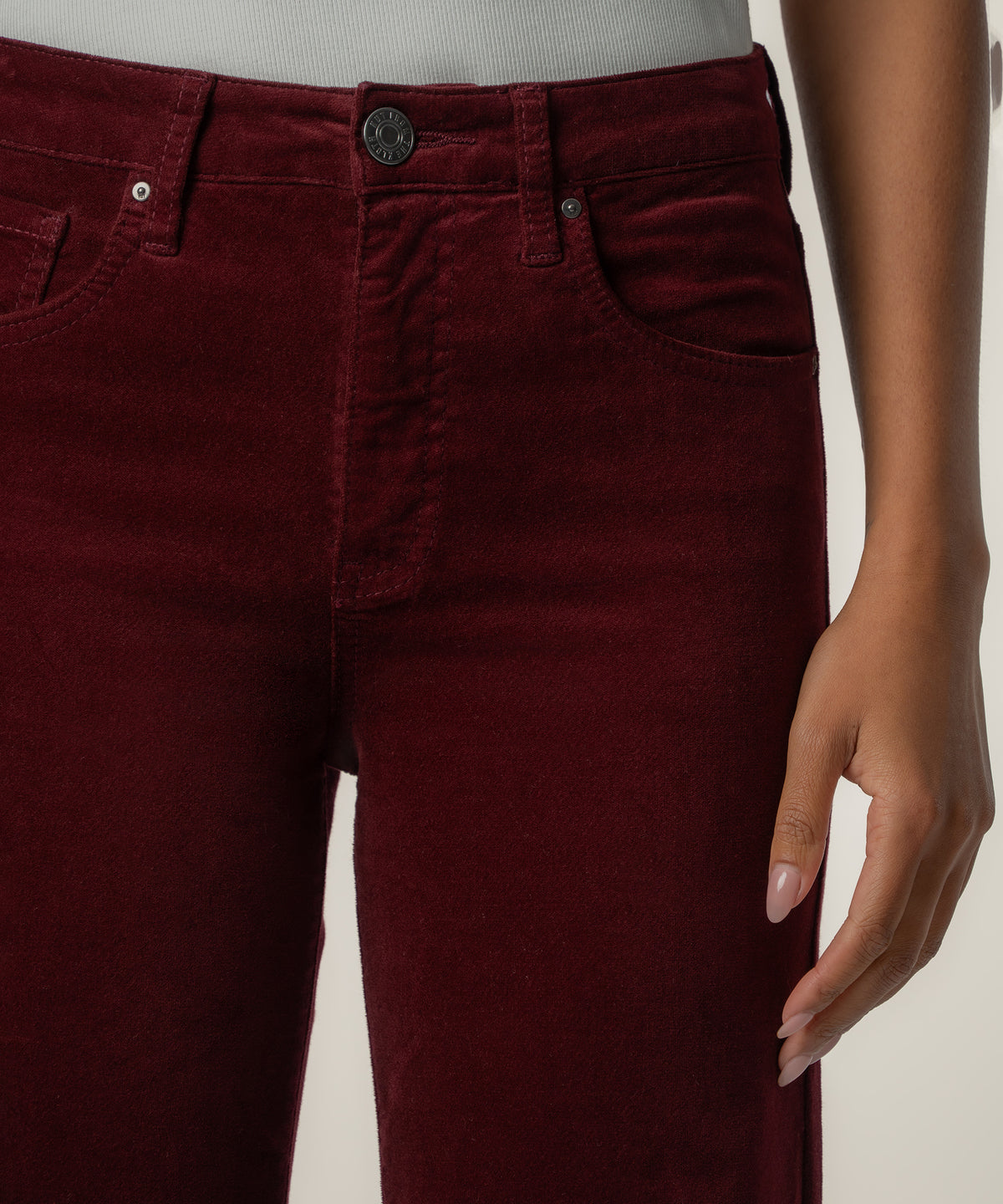 Liliana Velveteen High Rise Flare in Berry