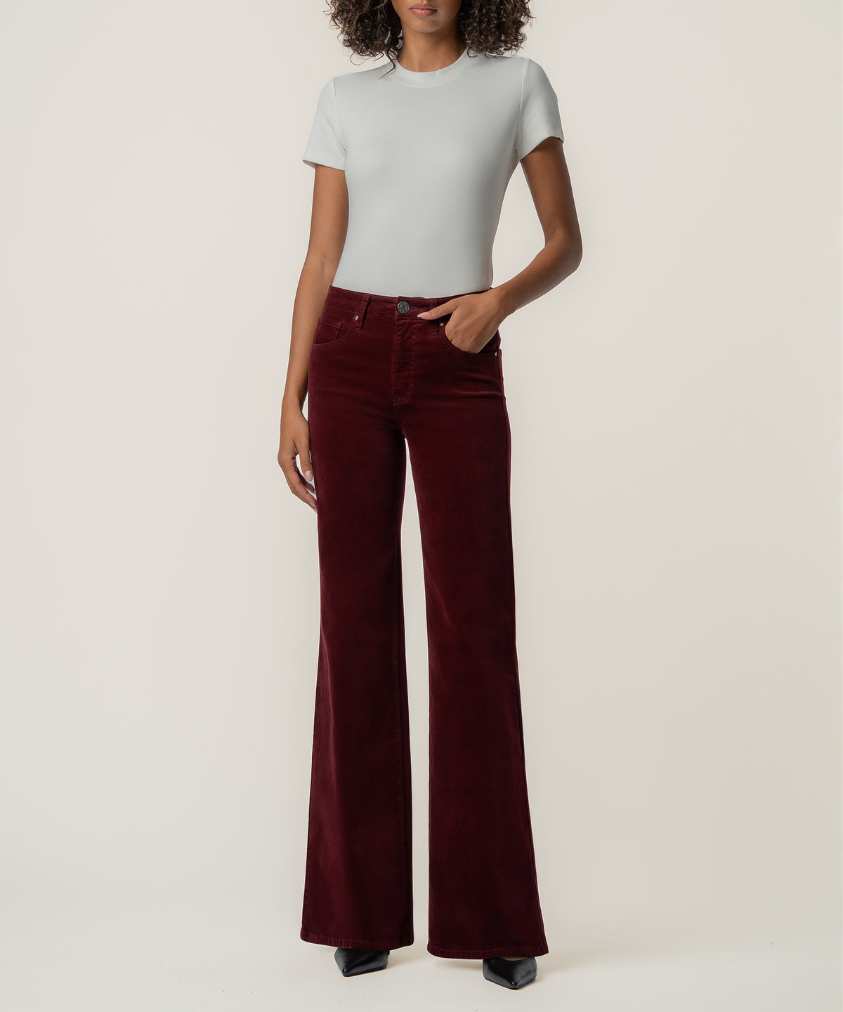Liliana Velveteen High Rise Flare in Berry