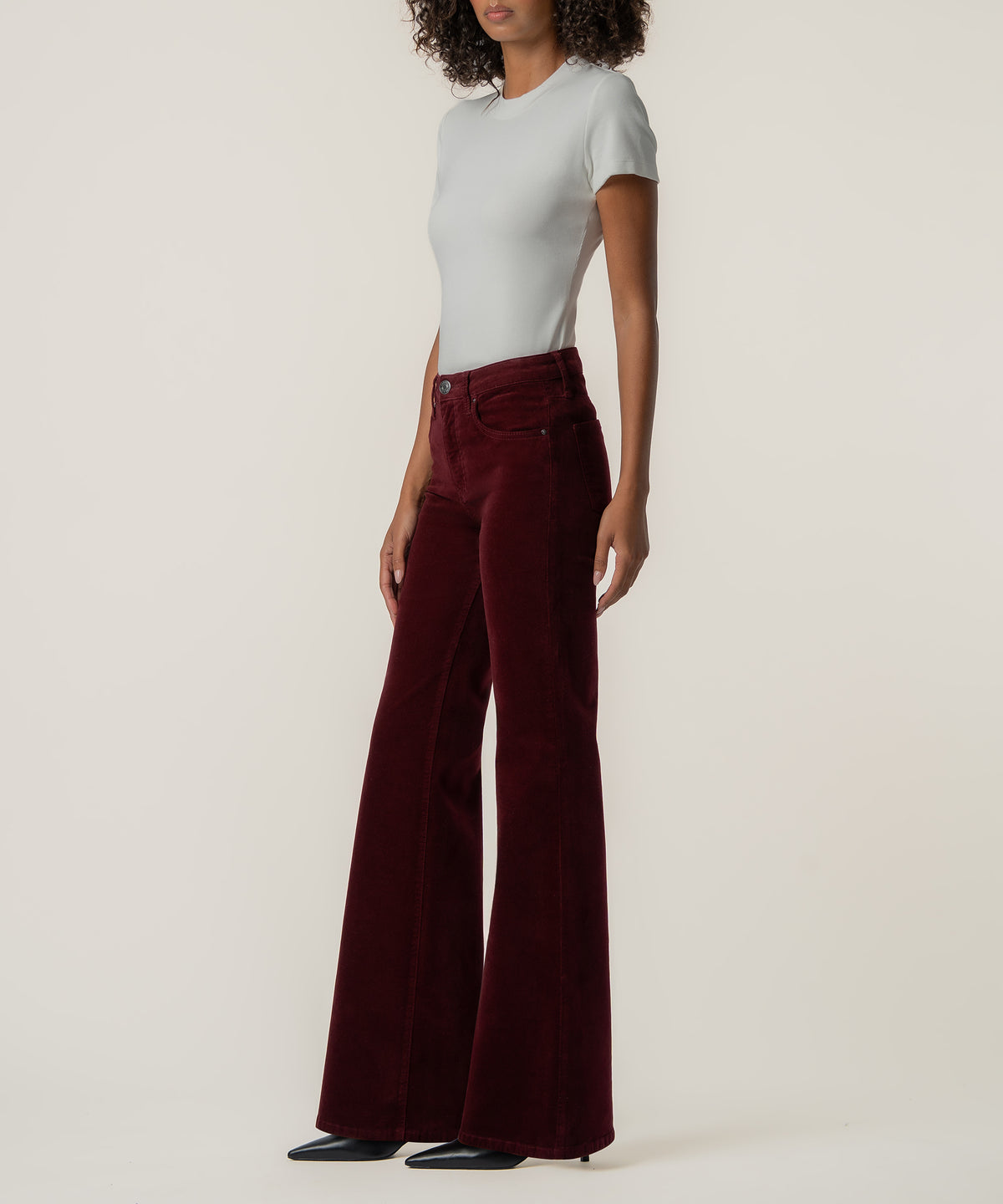 Liliana Velveteen High Rise Flare in Berry
