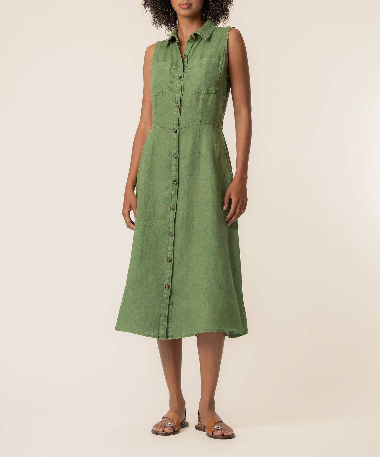 Bowie Linen Dress in Olive