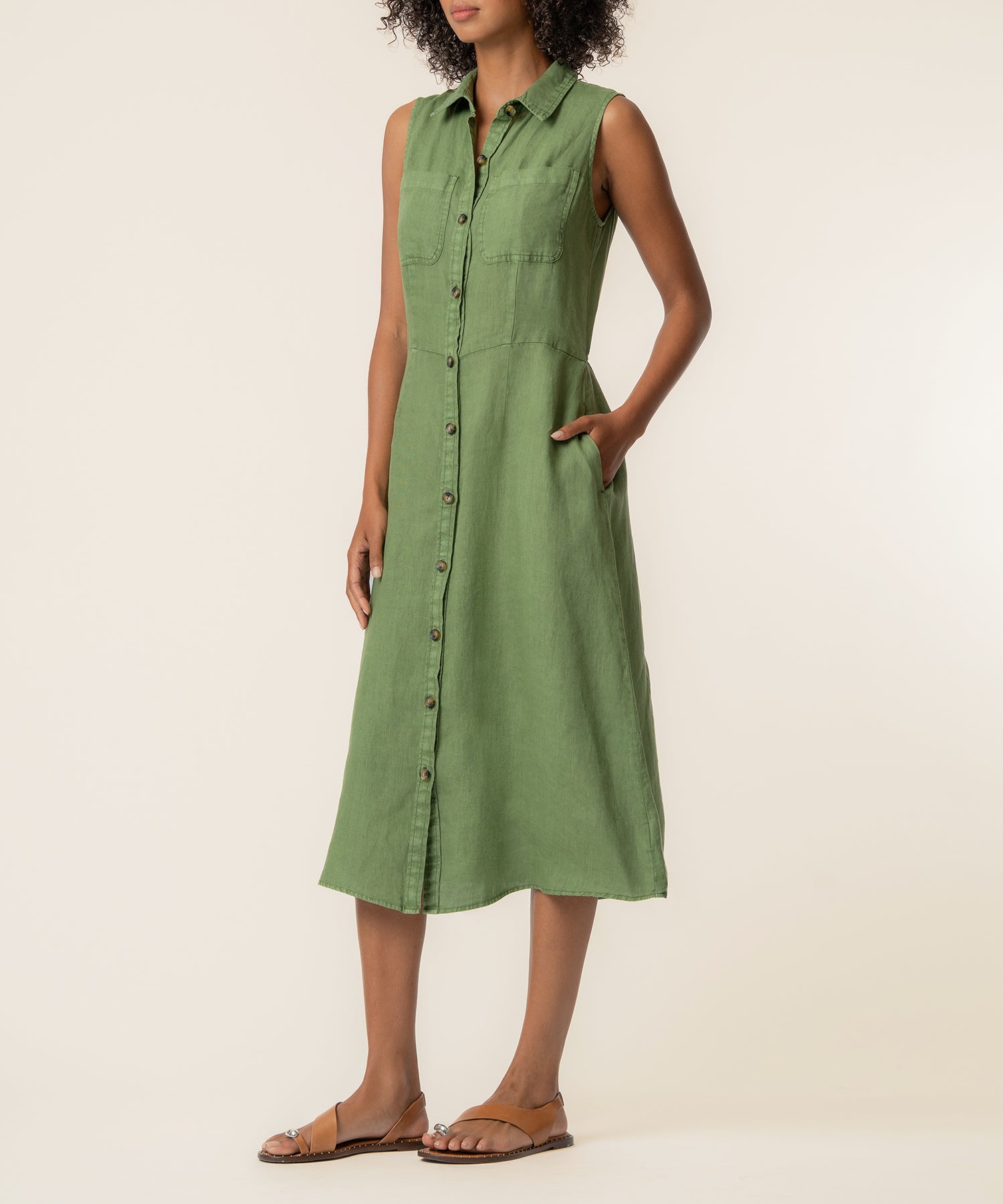 Bowie Linen Dress in Olive