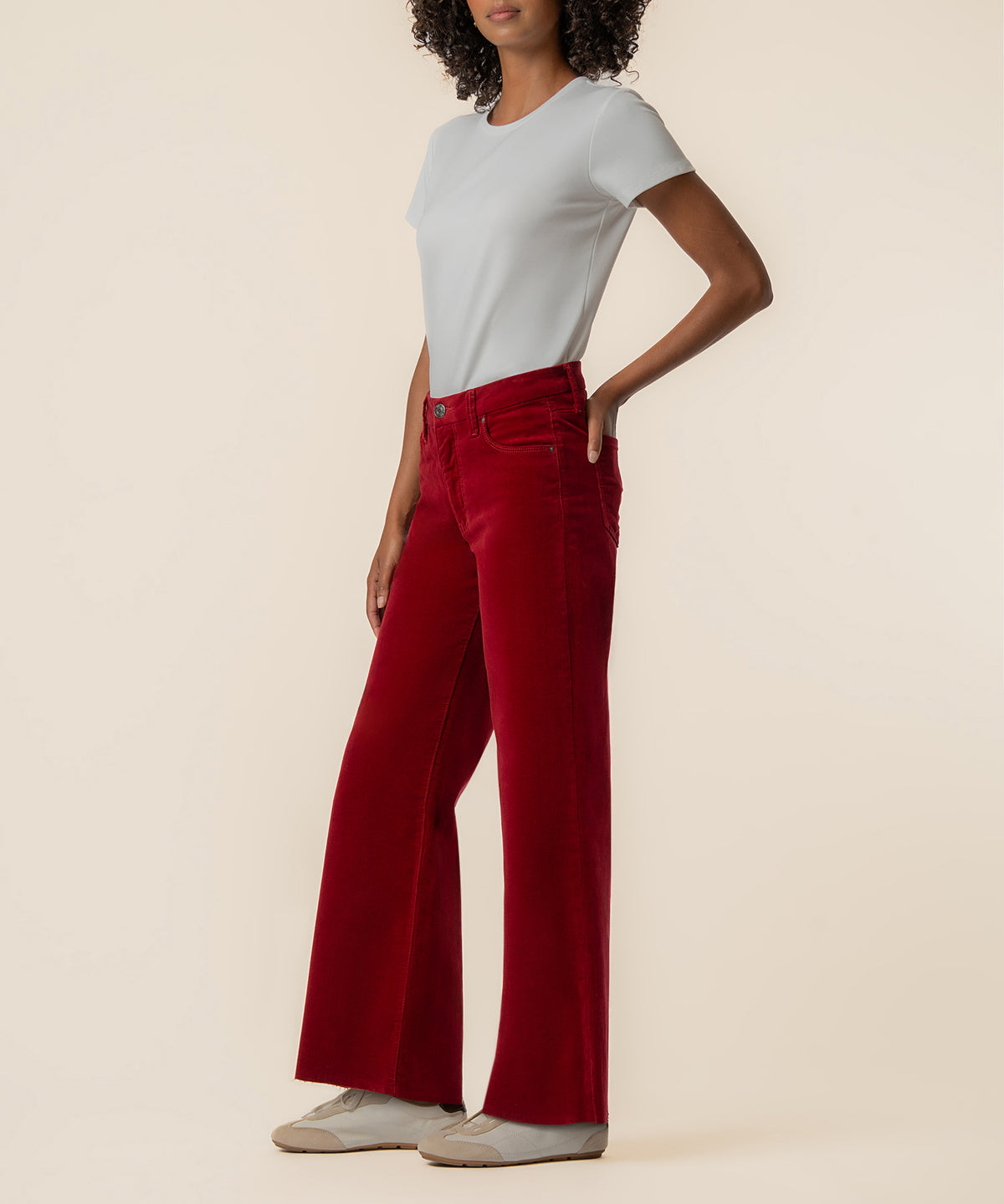 Meg Corduroy High Rise Wide Leg in Red