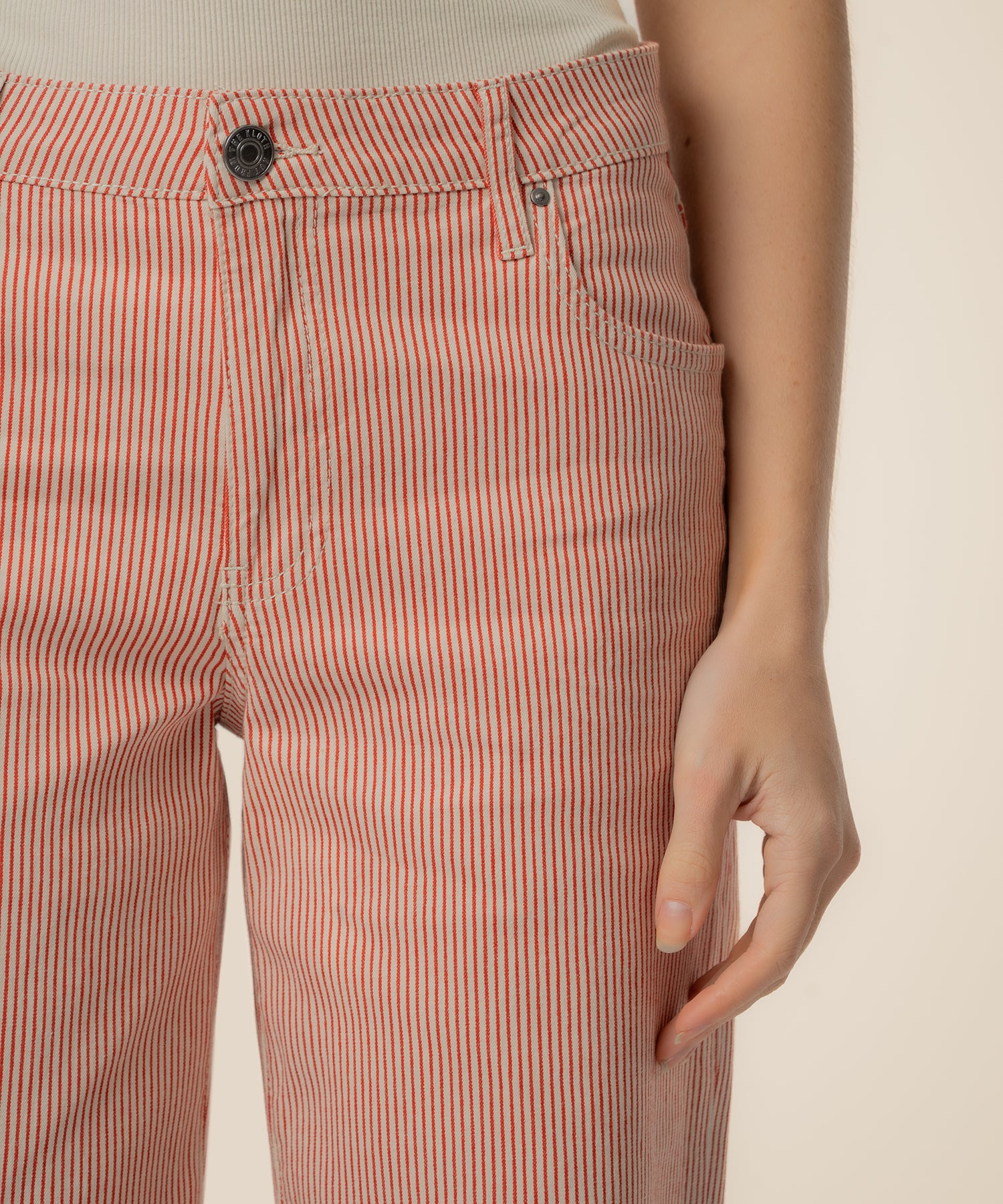 Charlotte Stripe High Rise Wide Straight Leg in Red/Ivory