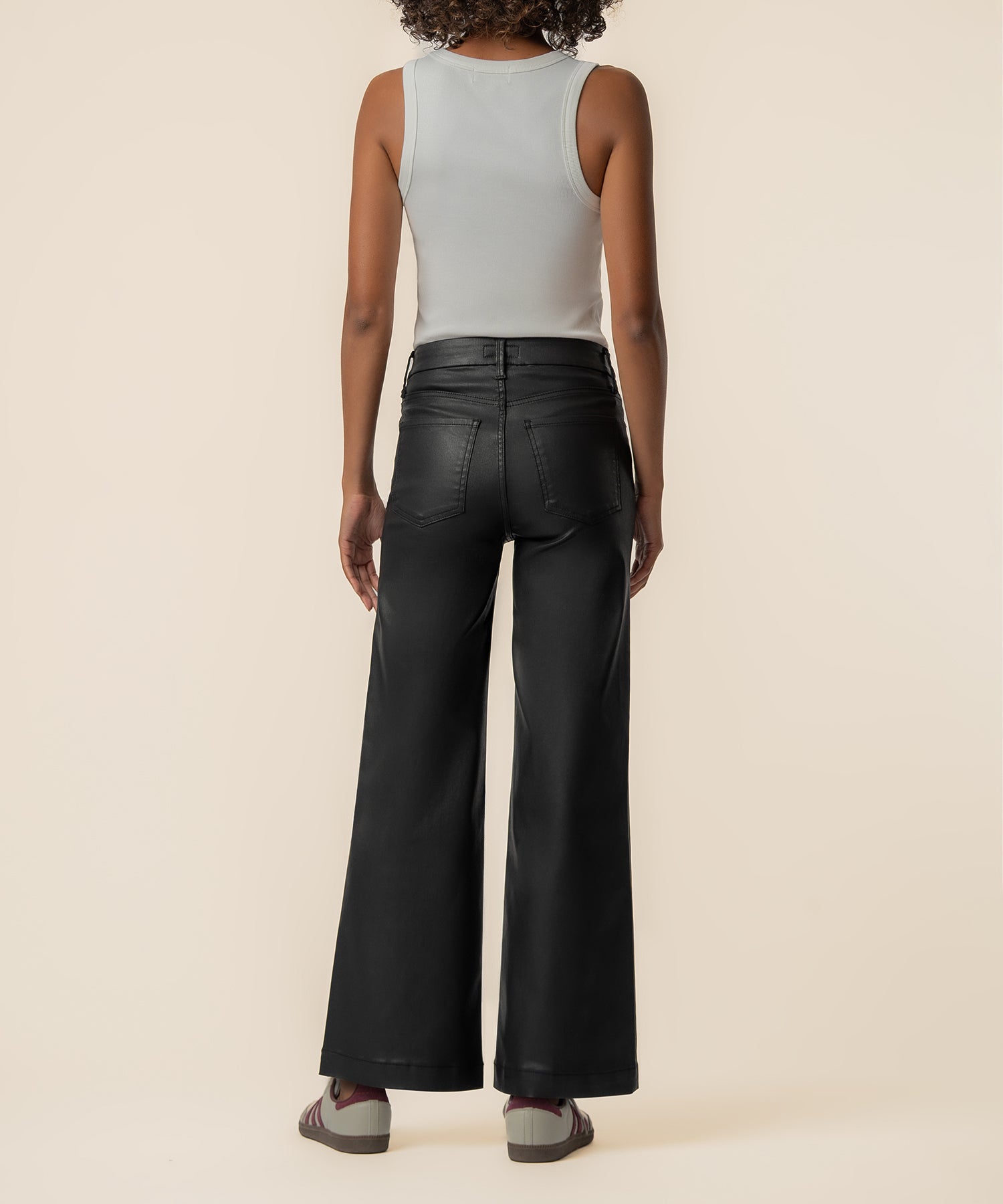 Meg Coated High Rise Wide Leg in Matte Black