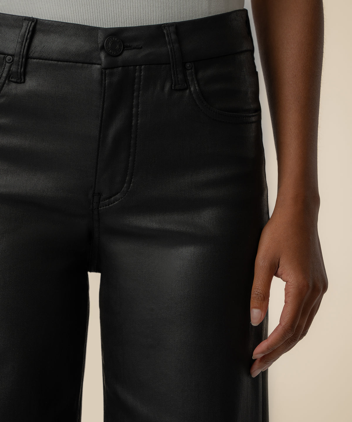 Meg Coated High Rise Wide Leg in Matte Black