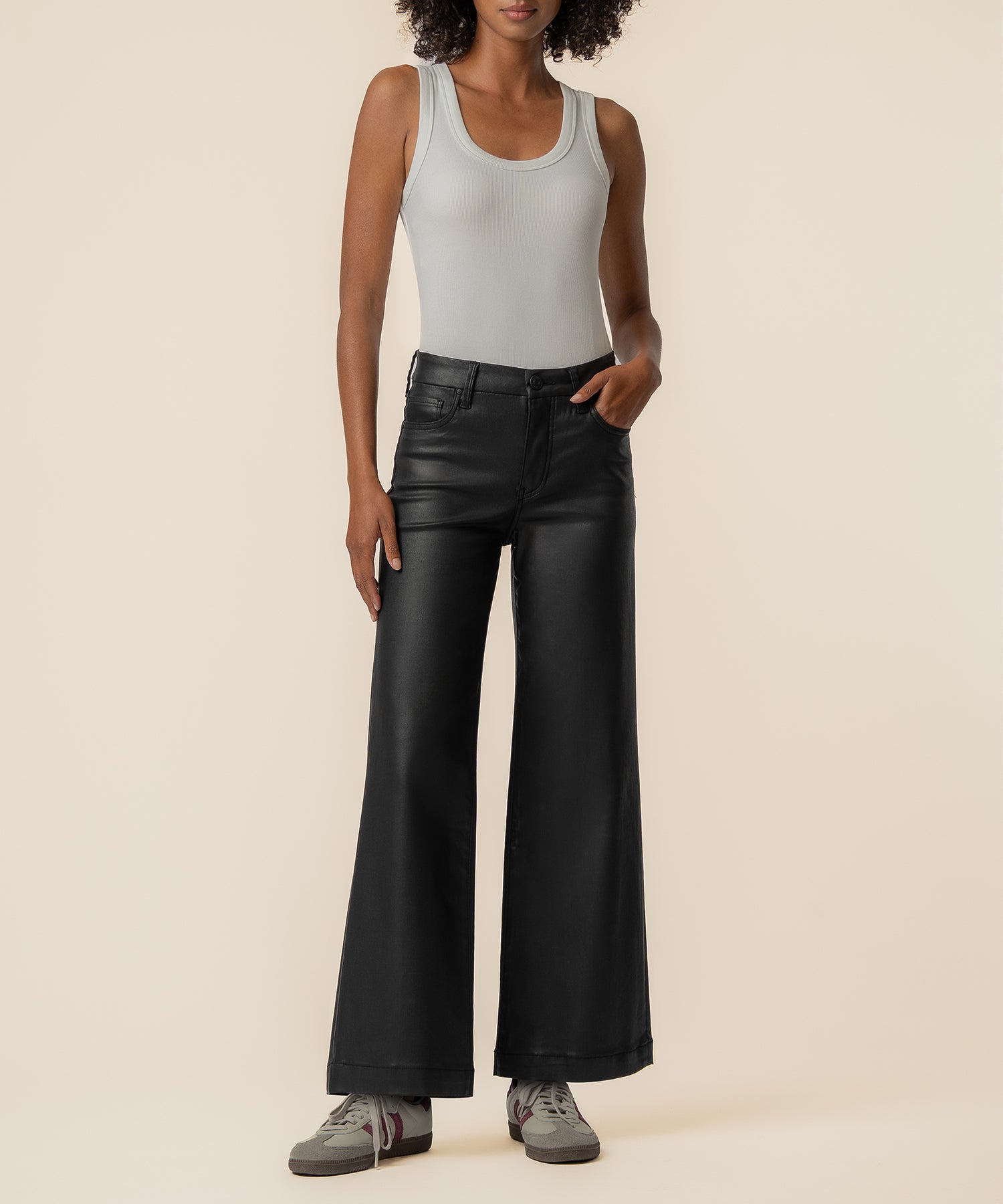 Meg Coated High Rise Wide Leg in Matte Black