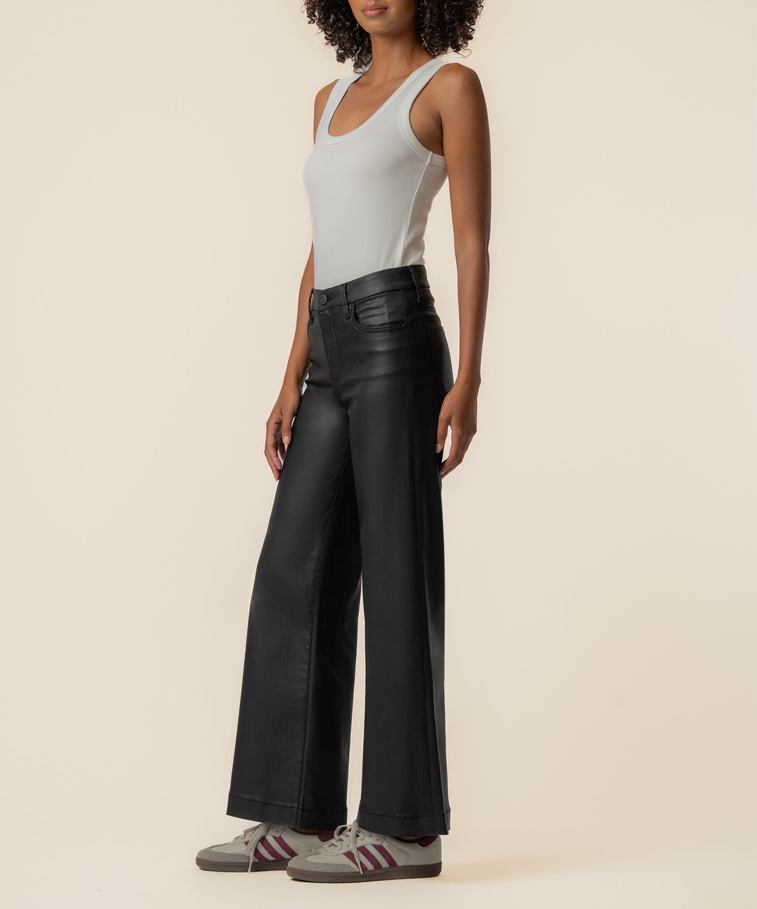 Meg Coated High Rise Wide Leg in Matte Black
