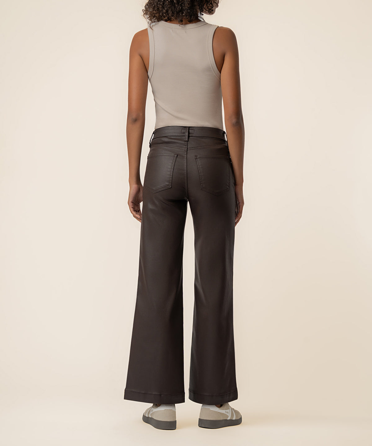 Meg Coated High Rise Wide Leg in Chocolate