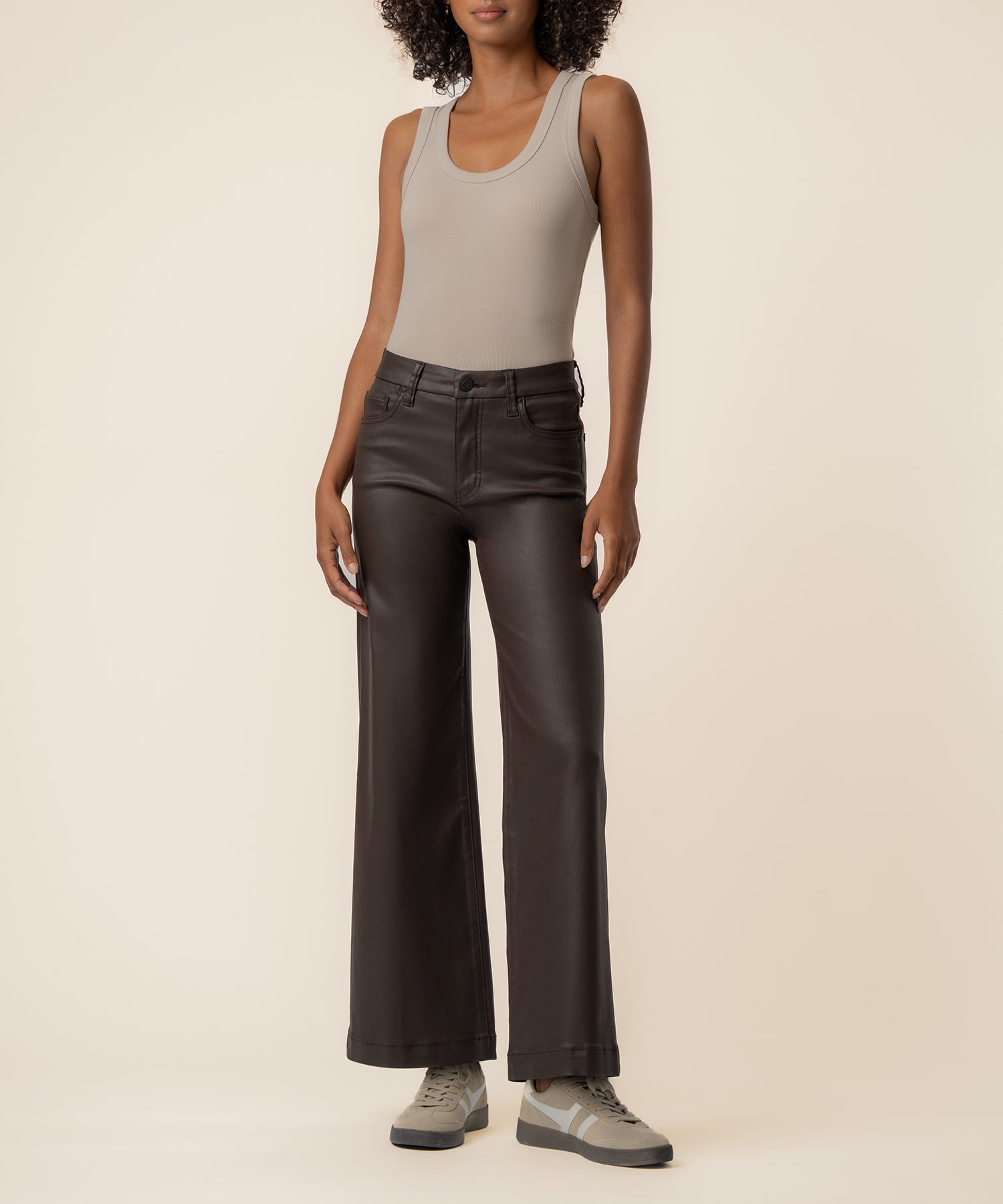 Meg Coated High Rise Wide Leg in Chocolate