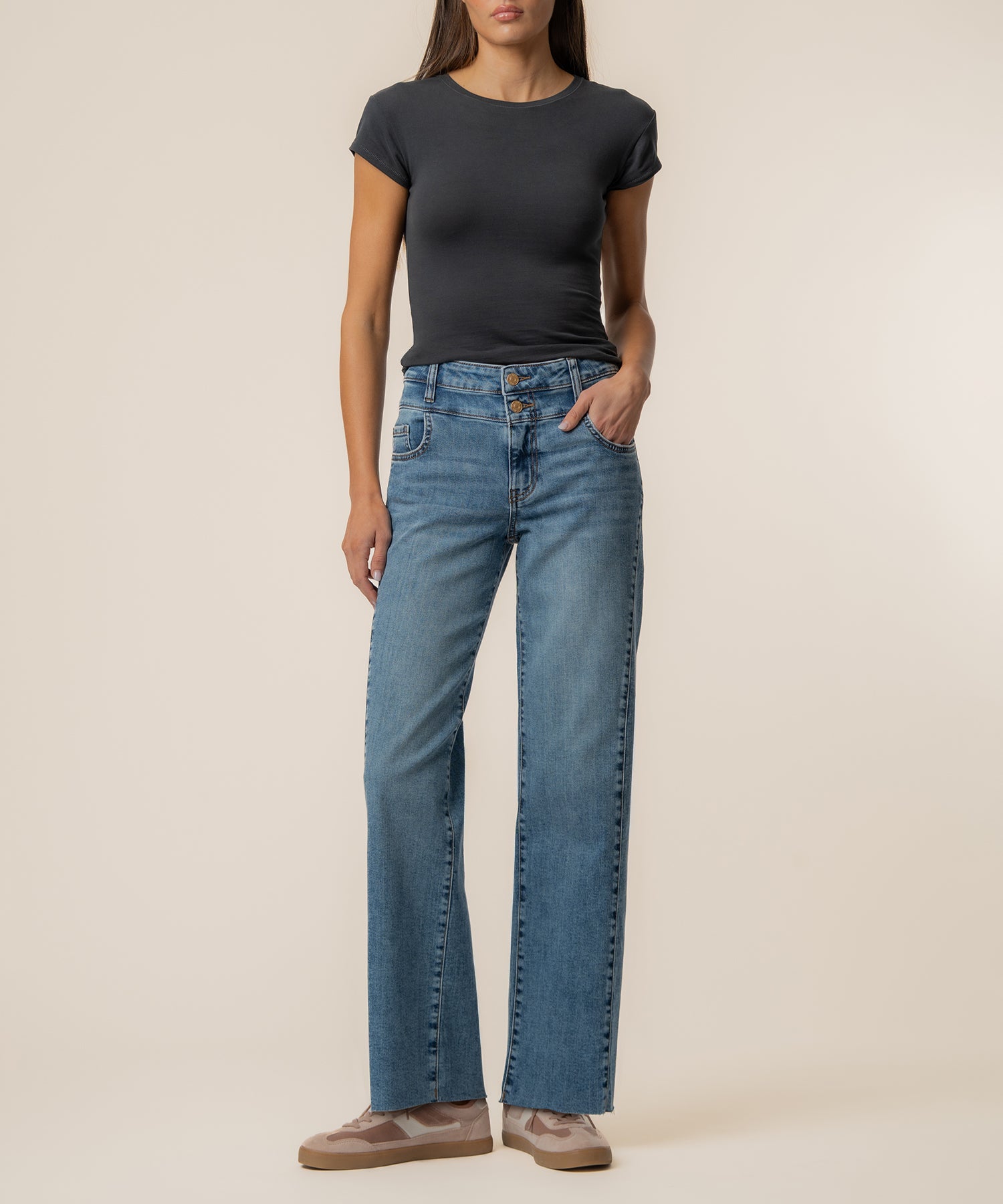 Charlotte High Rise Wide Leg, Long Inseam in Synergy Wash - Kut