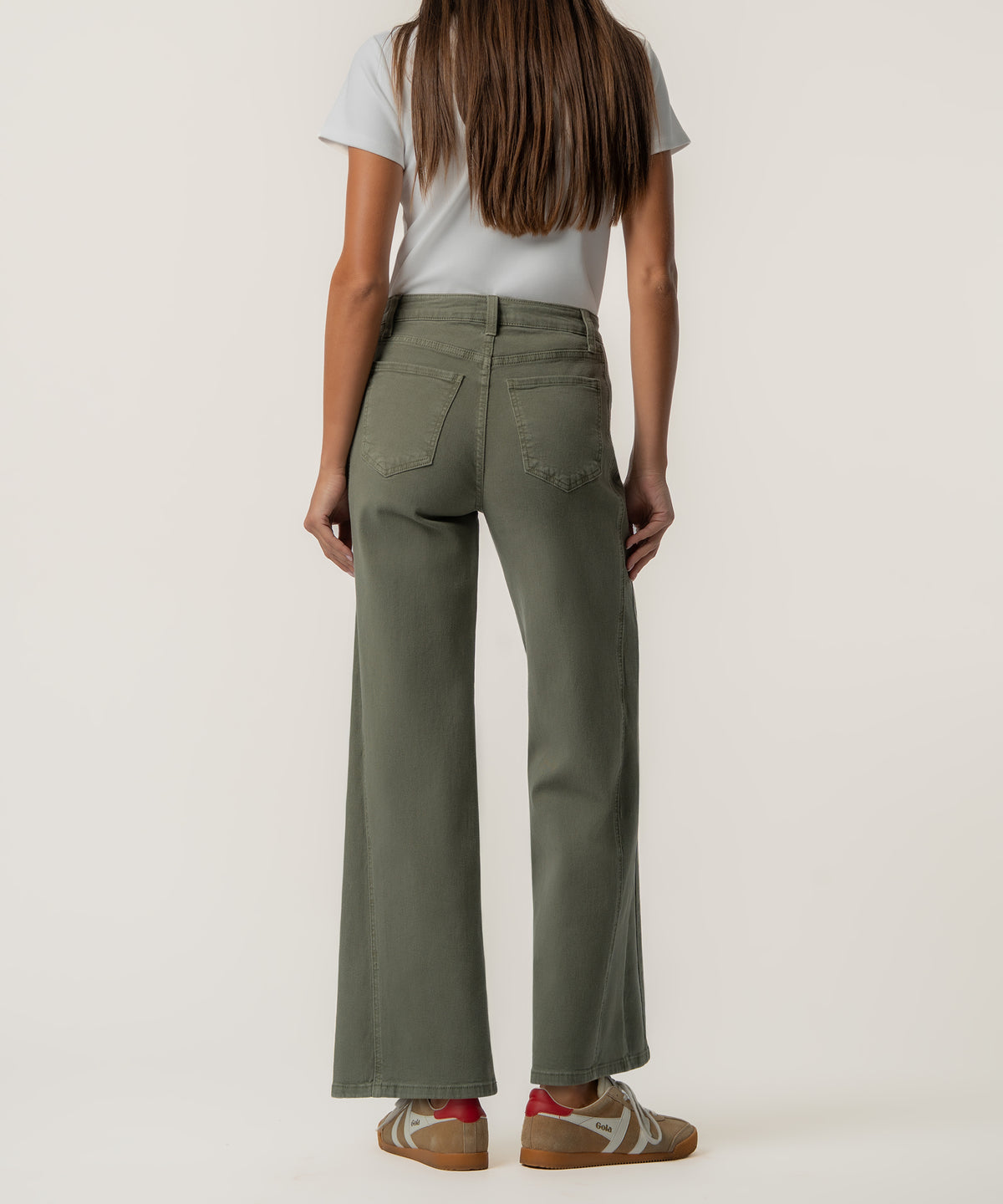 Meg High Rise Wide Leg, Long Inseam in Juniper Green