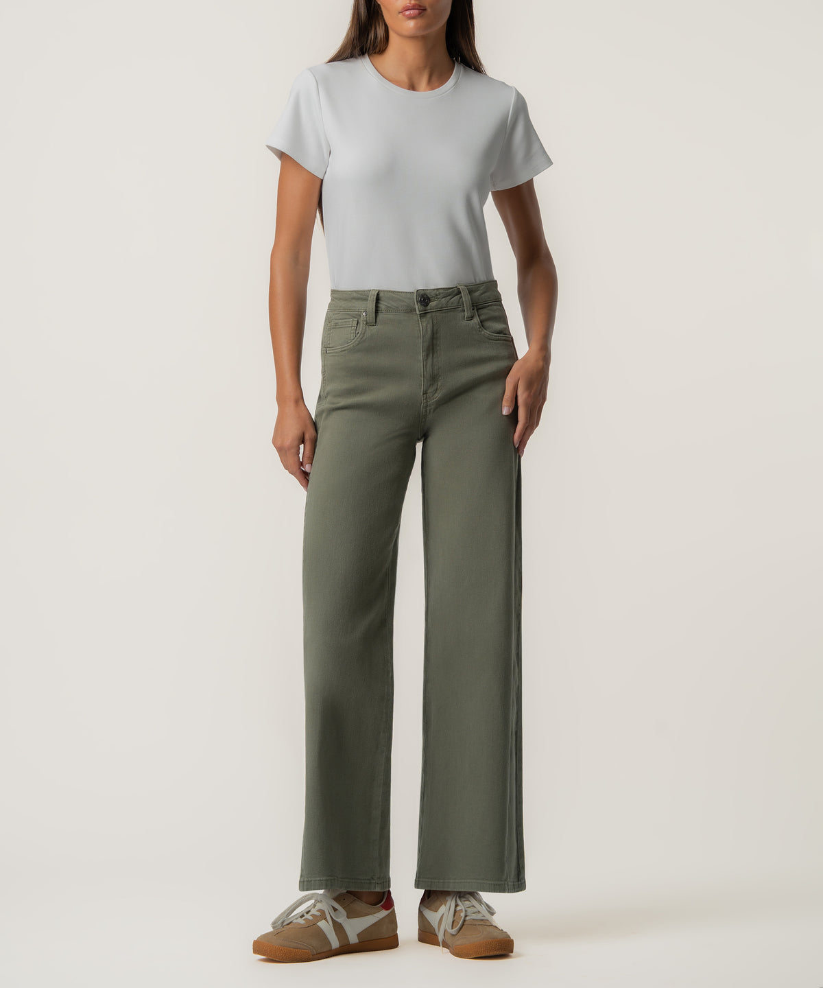Meg High Rise Wide Leg, Long Inseam in Juniper Green