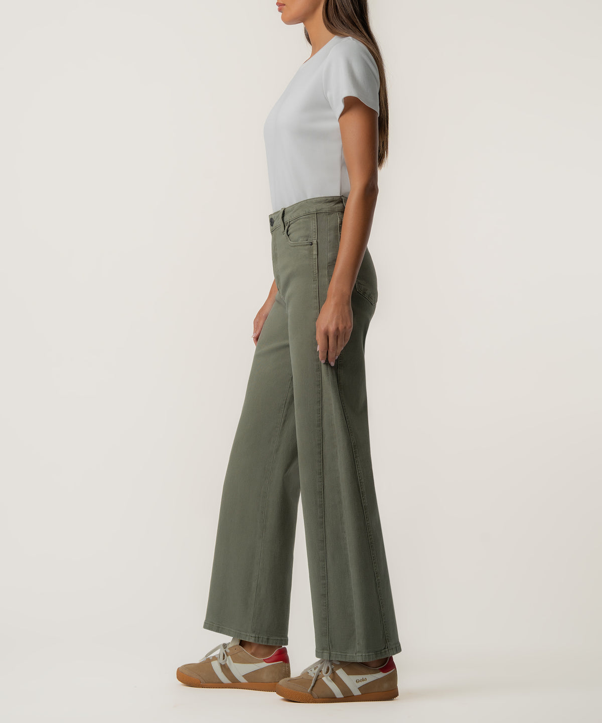 Meg High Rise Wide Leg, Long Inseam in Juniper Green
