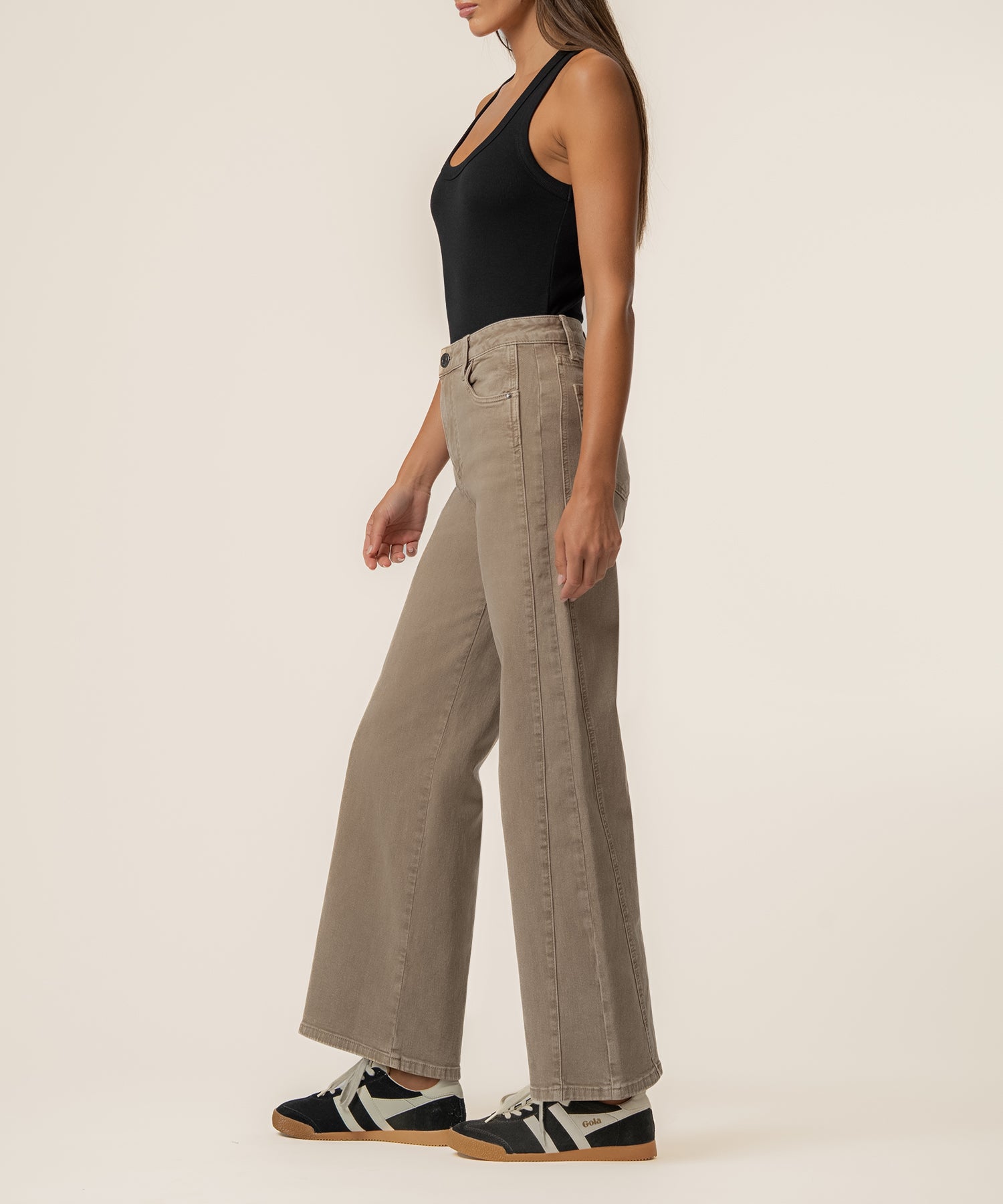 Meg High Rise Wide Leg, Petite in Milk Tea