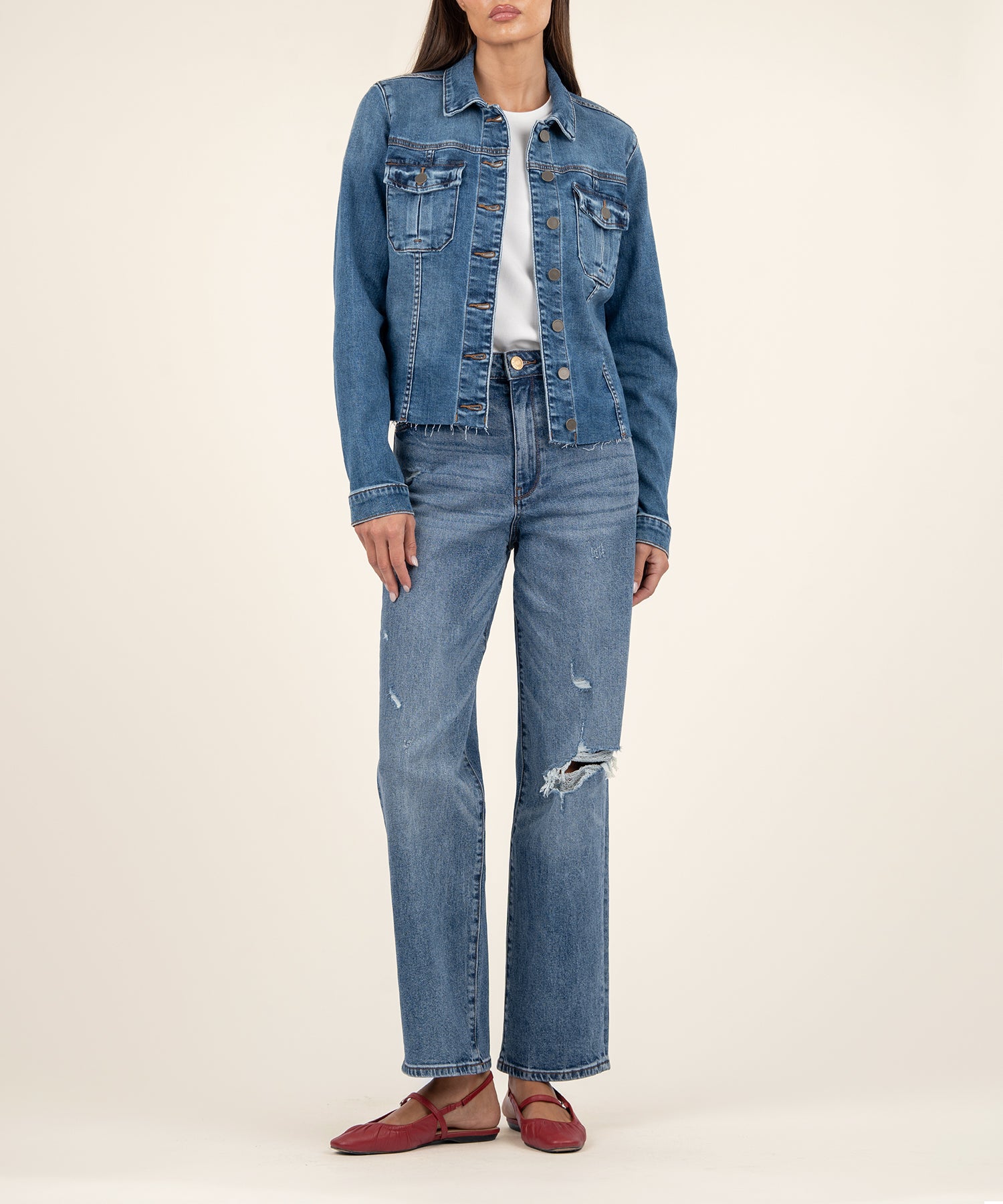 Kara Raw Hem Denim Jacket Kut from the Kloth