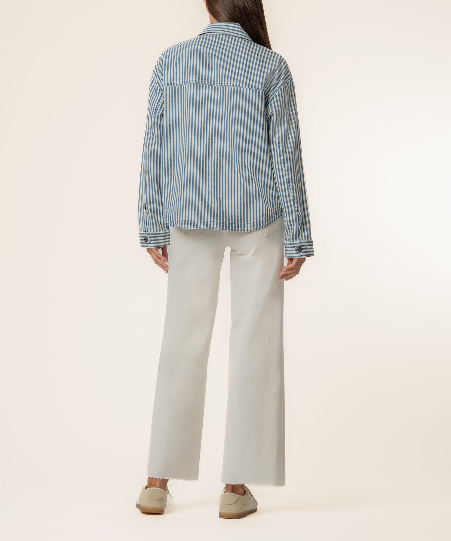 Ellie Stripe Denim Jacket in Indigo/White