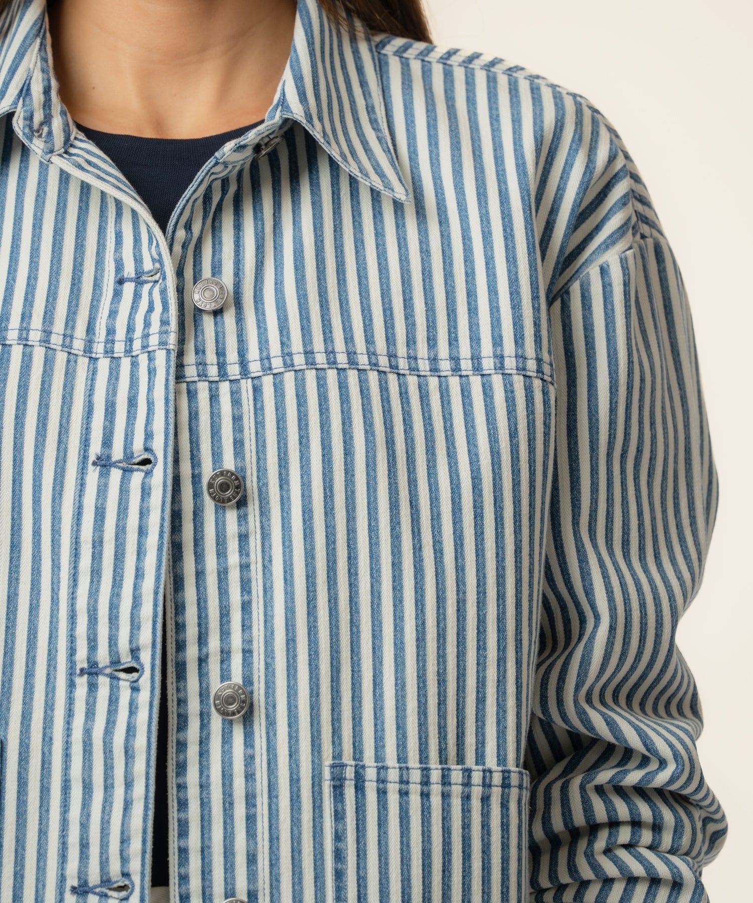 Ellie Stripe Denim Jacket in Indigo/White