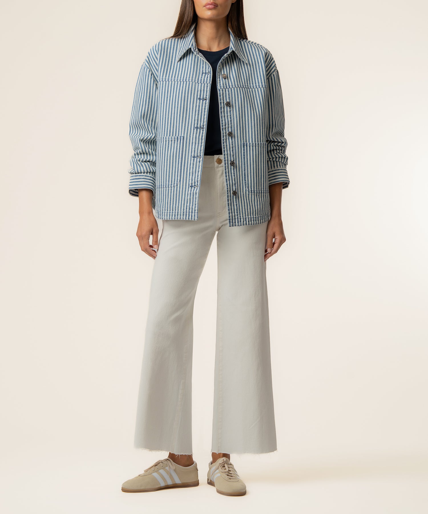 Ellie Stripe Denim Jacket in Indigo/White