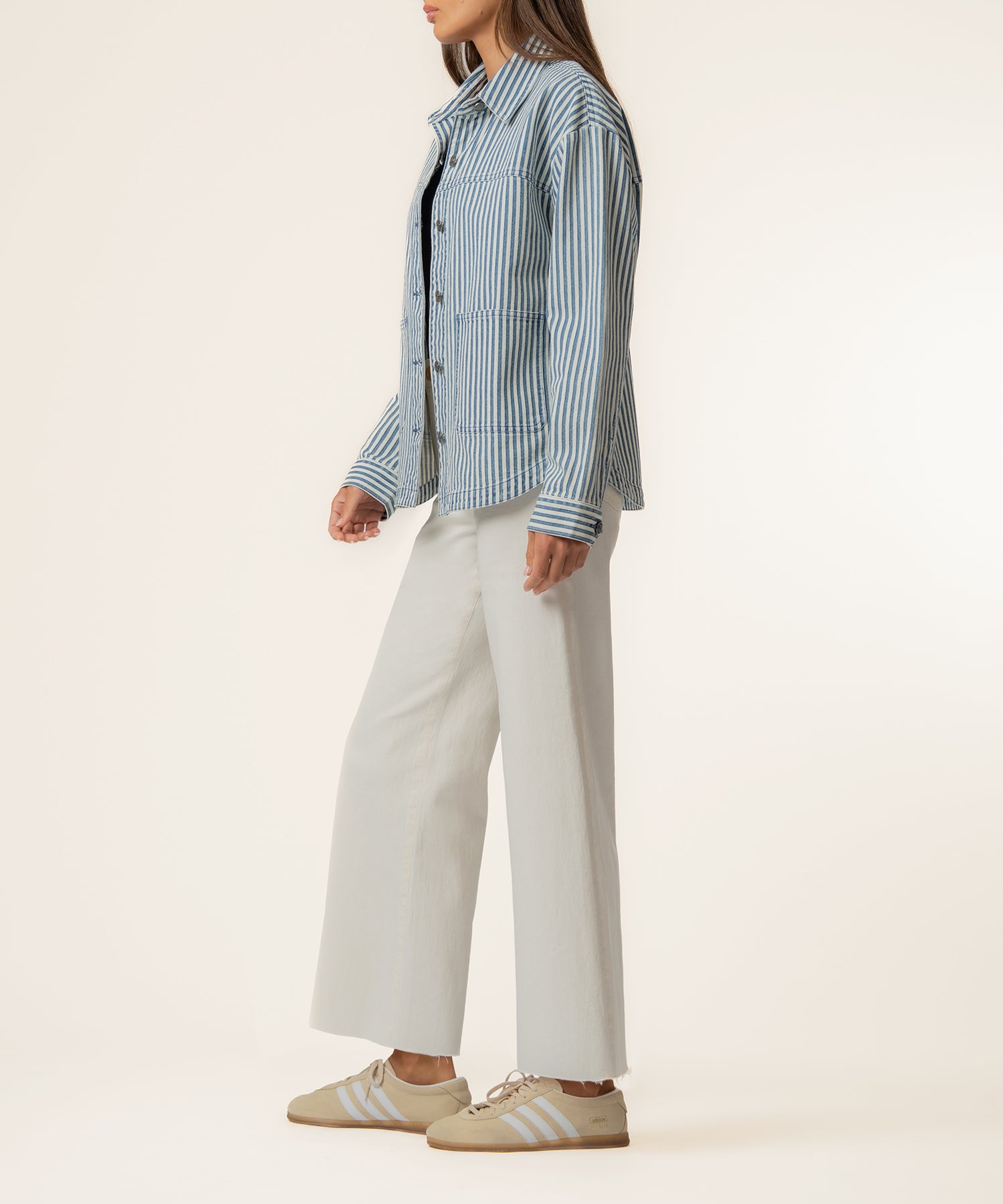Ellie Stripe Denim Jacket in Indigo/White