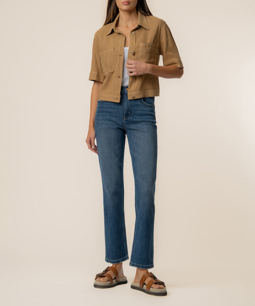 Finly Linen Jacket in Wood - Kut from the Kloth