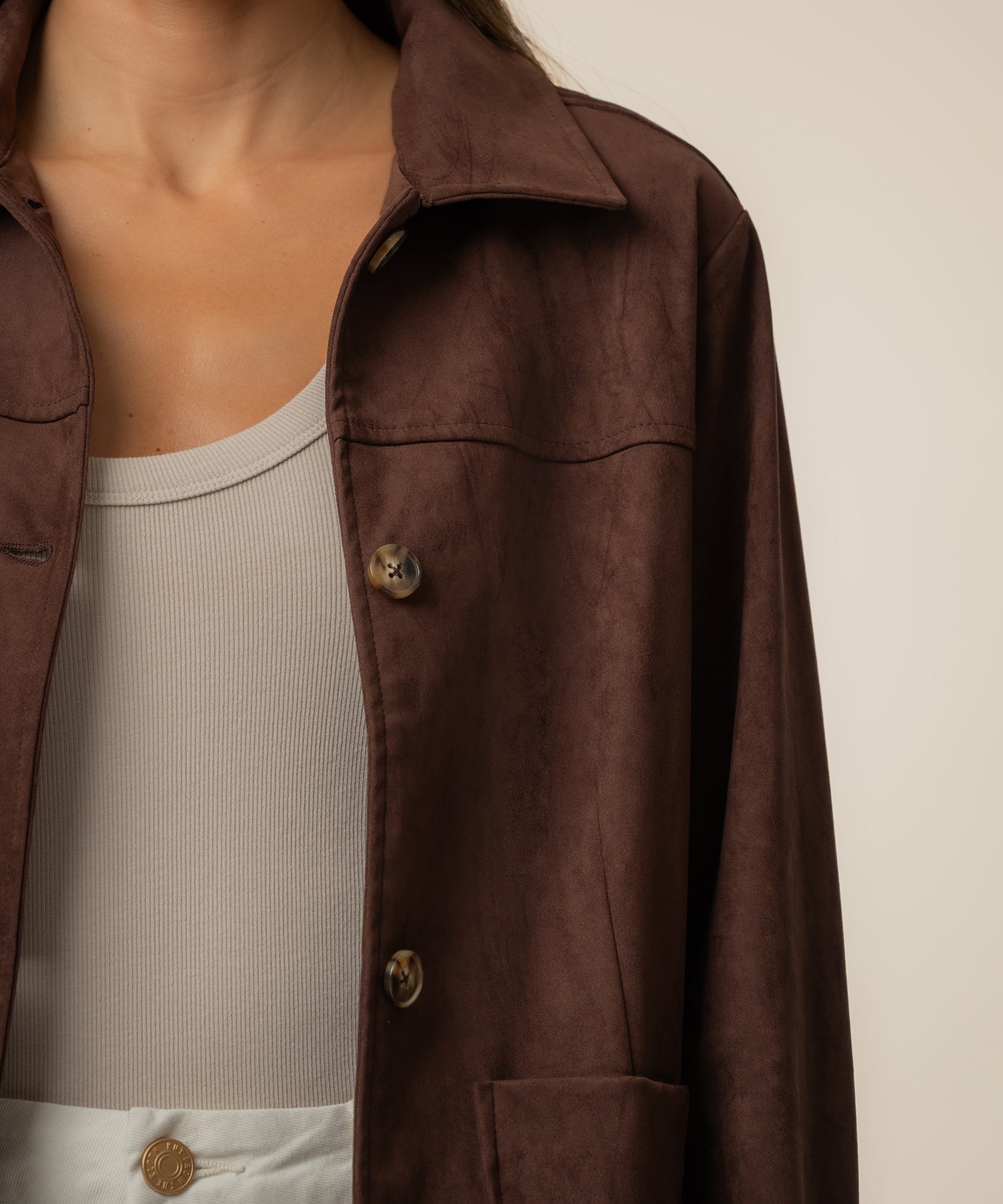 Dakota Faux Suede Jacket in Chocolate