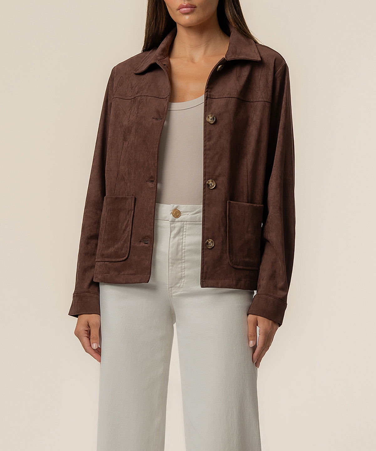 Dakota Faux Suede Jacket in Chocolate