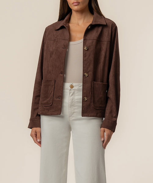 Dakota Faux Suede Jacket in Chocolate - Kut from the Kloth