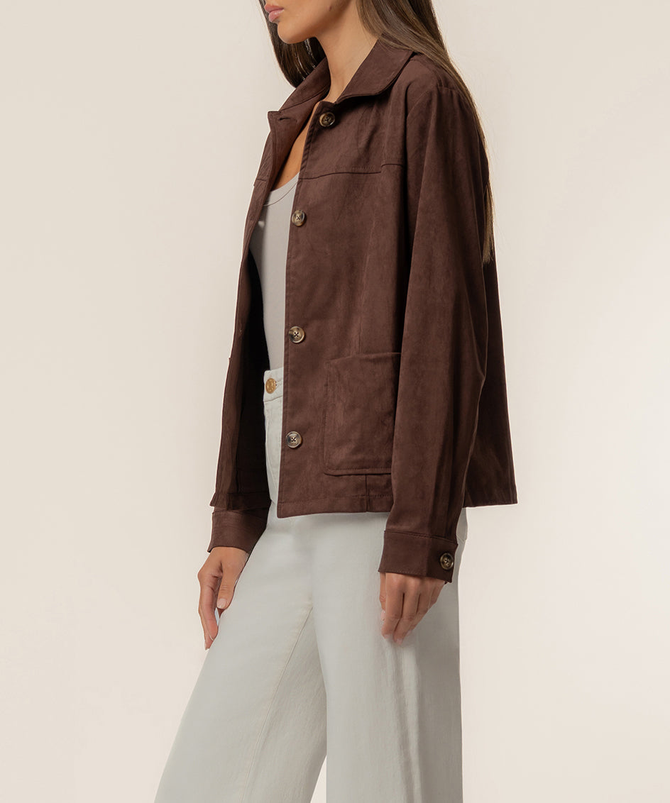 Dakota Faux Suede Jacket in Chocolate