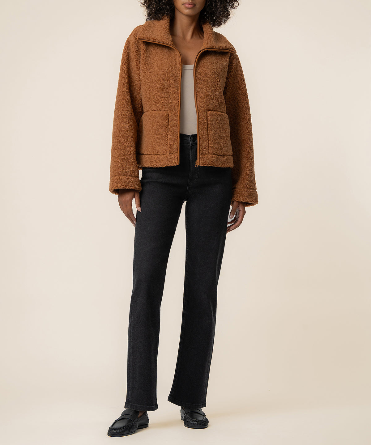 Dena Faux Shearling Jacket in Camel