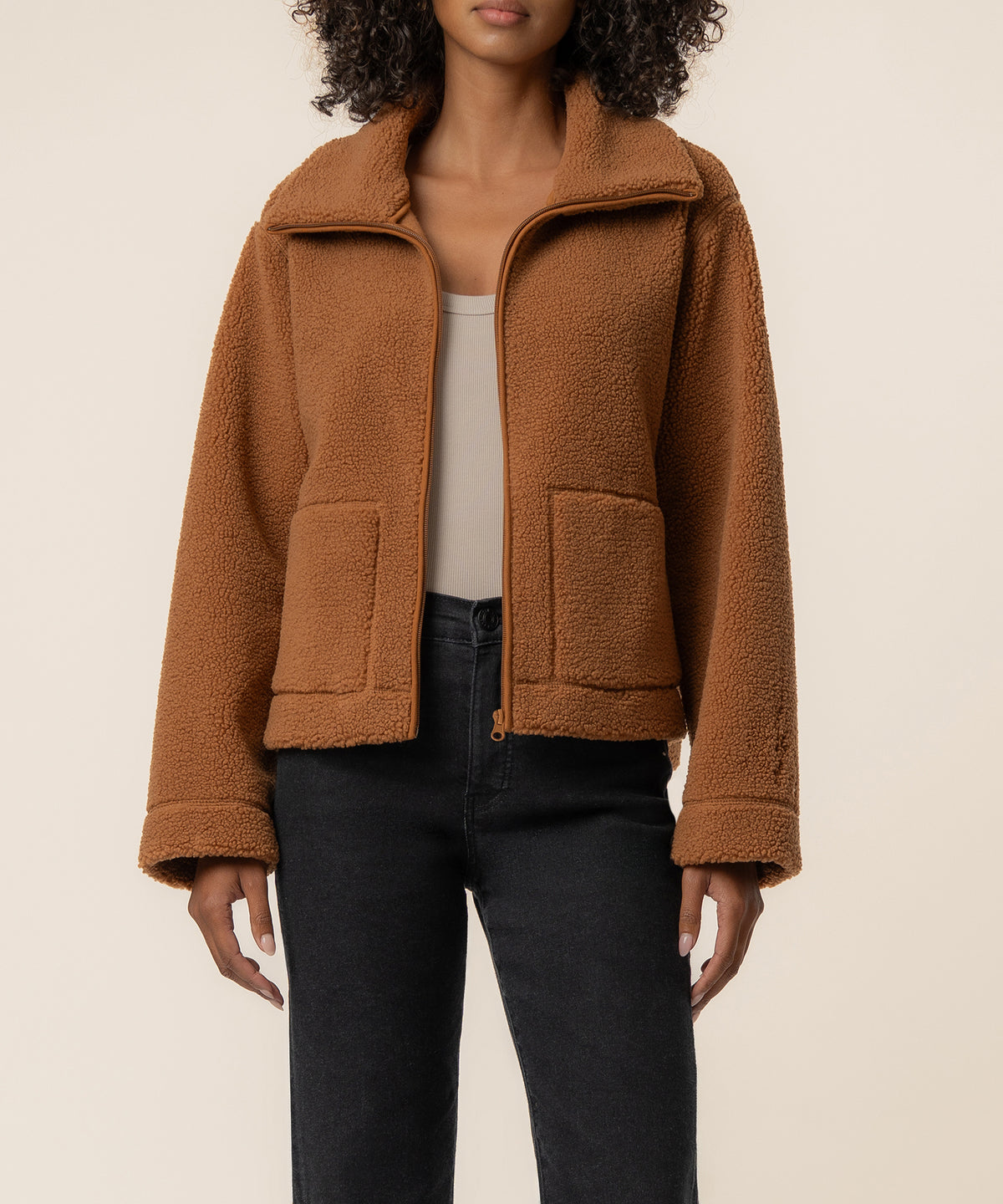 Dena Faux Shearling Jacket in Camel