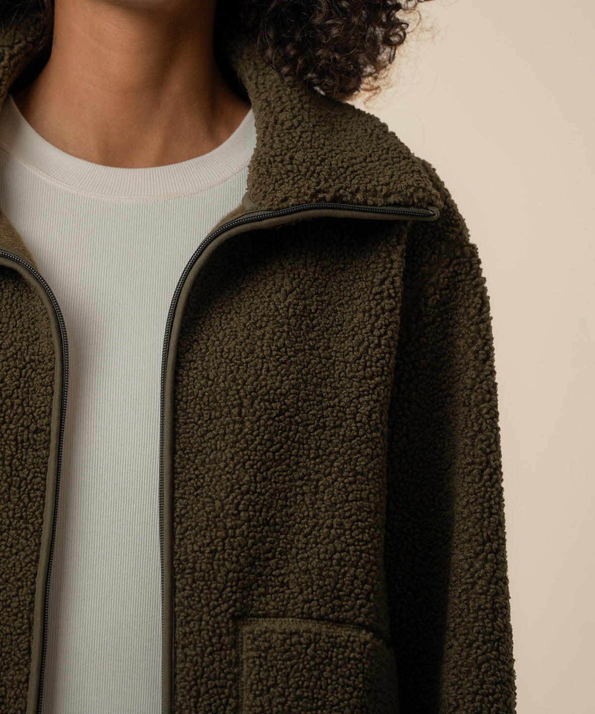 Dena Faux Shearling Jacket in Olive