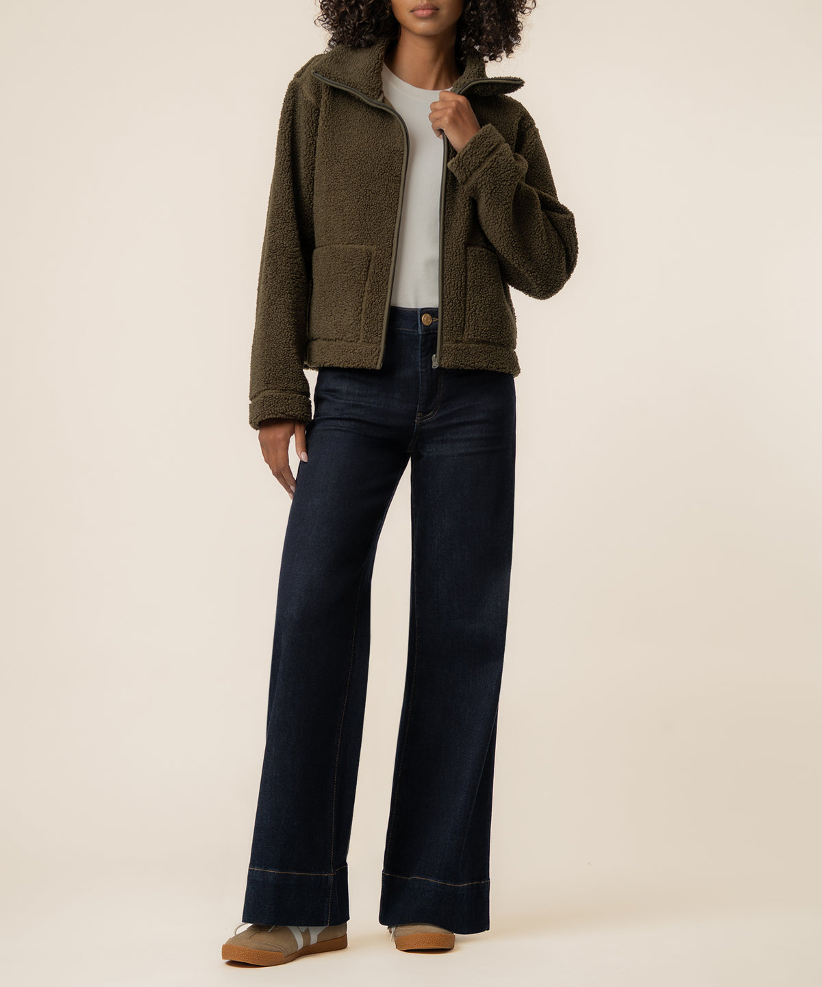 Dena Faux Shearling Jacket in Olive